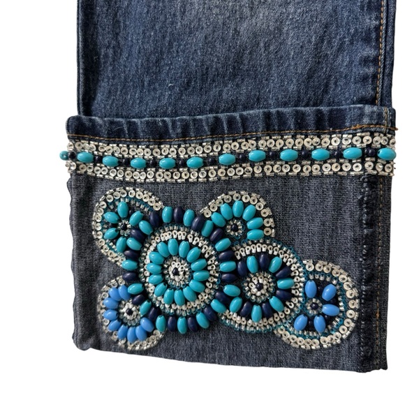 DG2 Diane Gilman Embellished Turquoise Beaded Cropped Jeans 6P - Picture 2 of 6